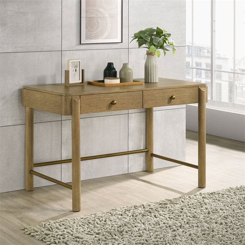 Pemberly Row 2-drawer Wood Vanity Desk Makeup Table Sand Wash