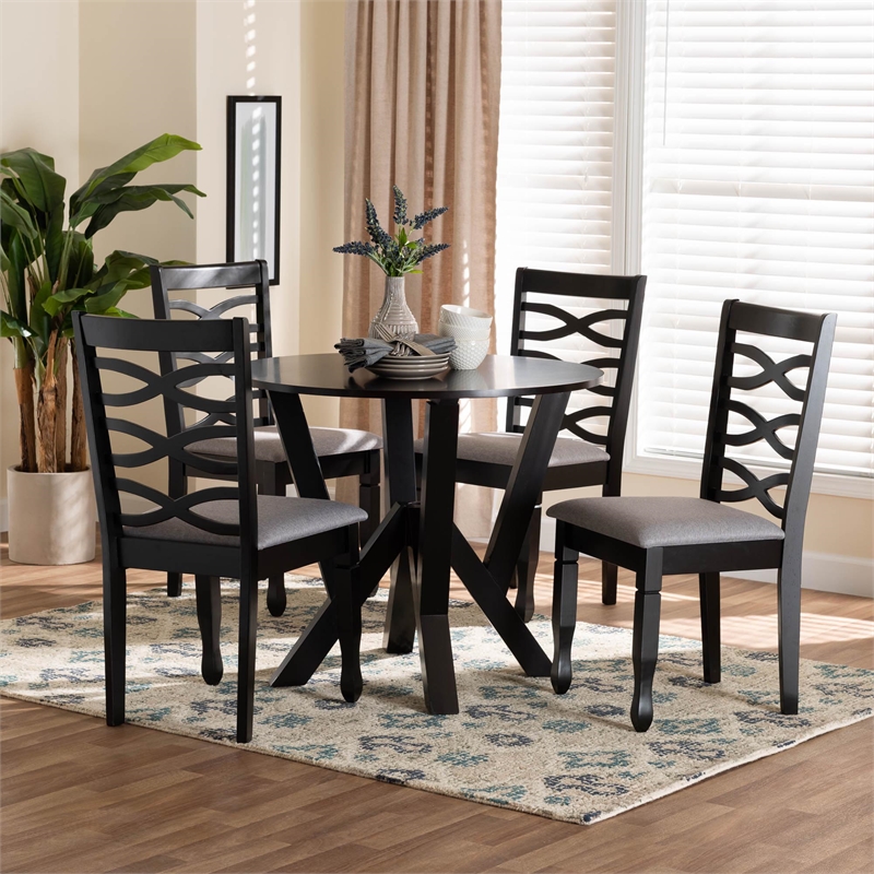 Pemberly Row Gray Fabric and Dark Brown Wood 5-Piece Dining Set