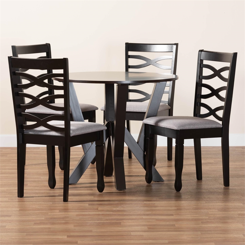 Pemberly Row Gray Fabric and Dark Brown Wood 5-Piece Dining Set