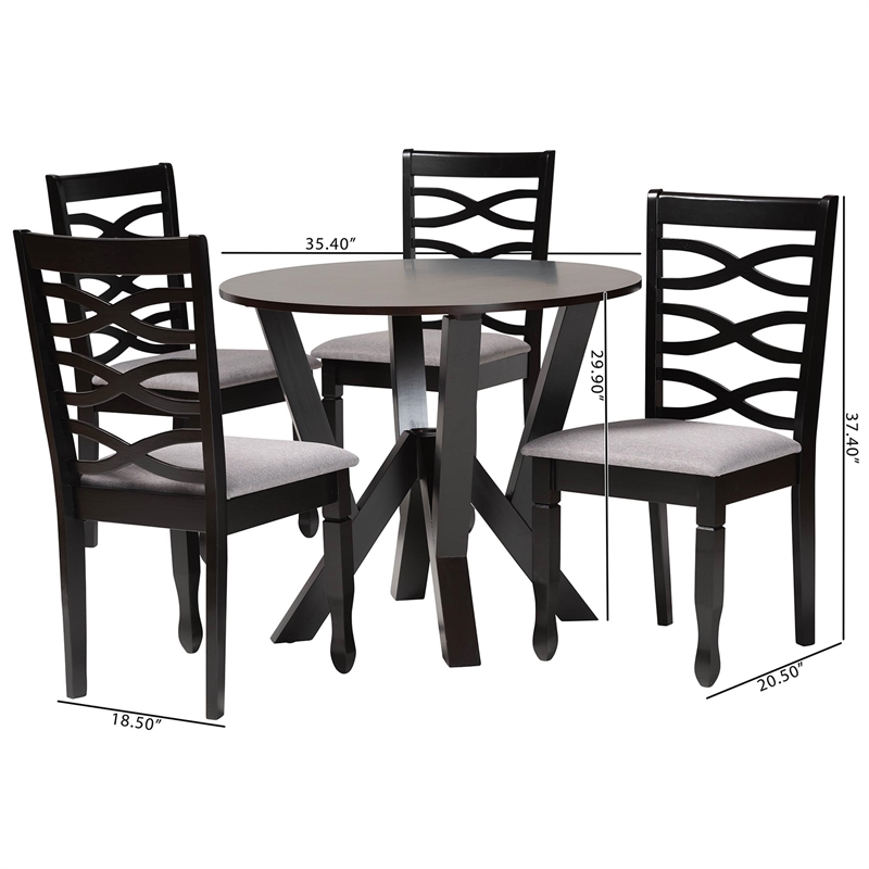 Pemberly Row Gray Fabric and Dark Brown Wood 5-Piece Dining Set