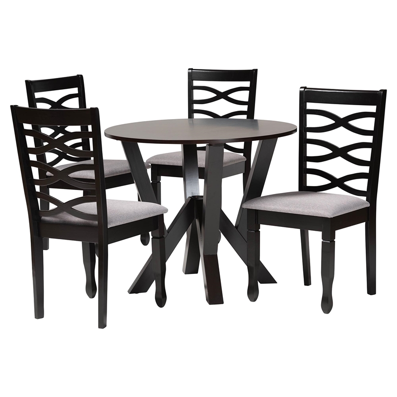 Pemberly Row Gray Fabric and Dark Brown Wood 5-Piece Dining Set