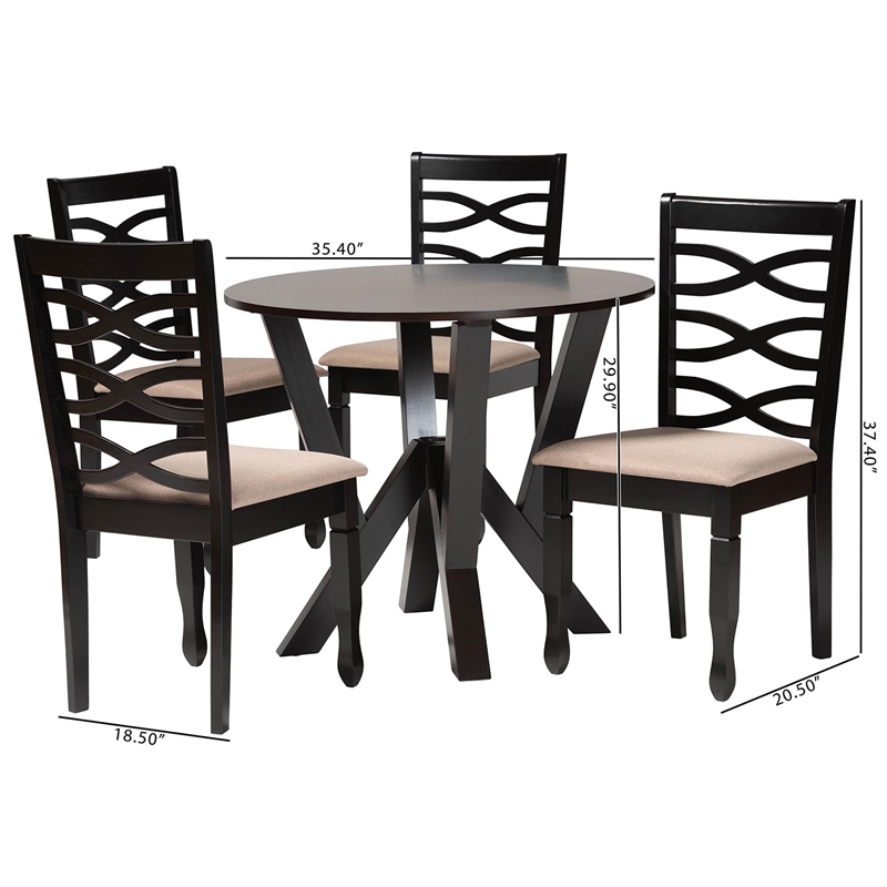 Pemberly Row Sand Fabric and Dark Brown Wood 5-Piece Dining Set