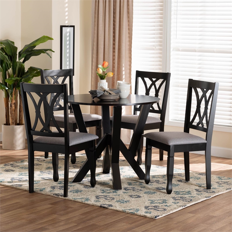 Pemberly Row Gray Fabric and Dark Brown Wood 5-Piece Dining Set