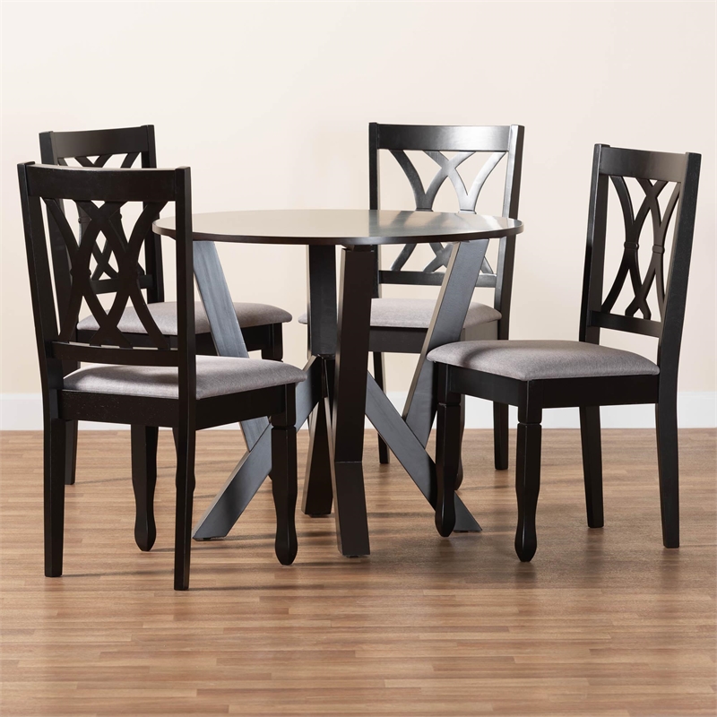 Pemberly Row Gray Fabric and Dark Brown Wood 5-Piece Dining Set