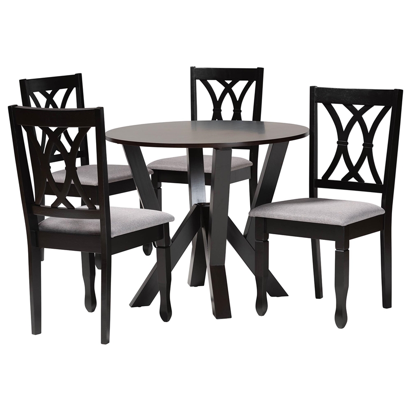 Pemberly Row Gray Fabric and Dark Brown Wood 5-Piece Dining Set