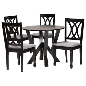 Pemberly Row Gray Fabric and Dark Brown Wood 5-Piece Dining Set