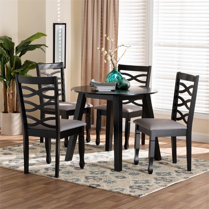 Pemberly Row Gray Fabric and Dark Brown Wood 5-Piece Dining Set