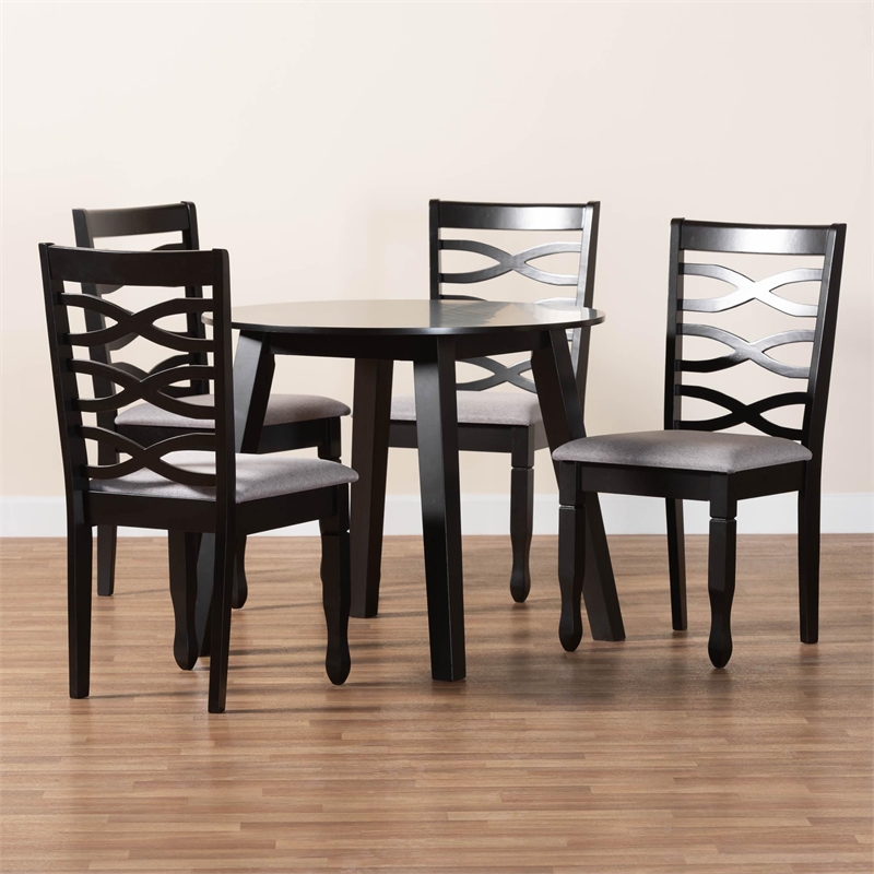 Pemberly Row Gray Fabric and Dark Brown Wood 5-Piece Dining Set