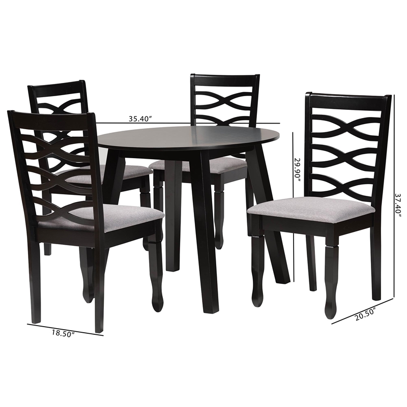 Pemberly Row Gray Fabric and Dark Brown Wood 5-Piece Dining Set