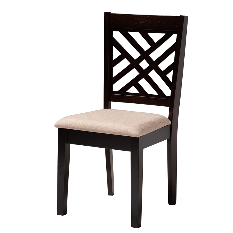 Pemberly Row Sand Fabric and Dark Brown Wood 5-Piece Dining Set