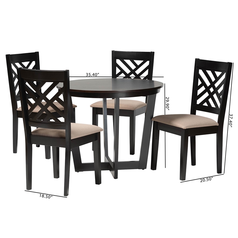 Pemberly Row Sand Fabric and Dark Brown Wood 5-Piece Dining Set