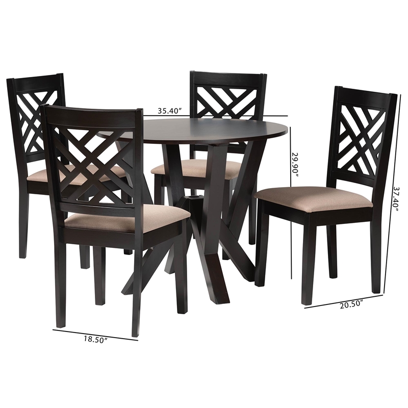 Pemberly Row Sand Fabric and Dark Brown Wood 5-Piece Dining Set