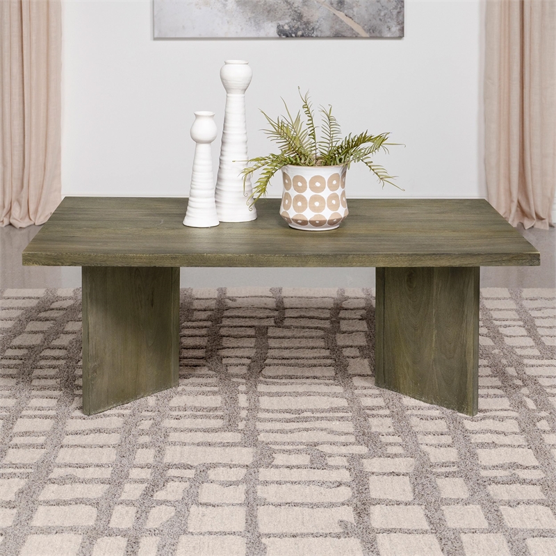 Pemberly Row Farmhouse Rectangular Solid Wood Coffee Table Mango Brown