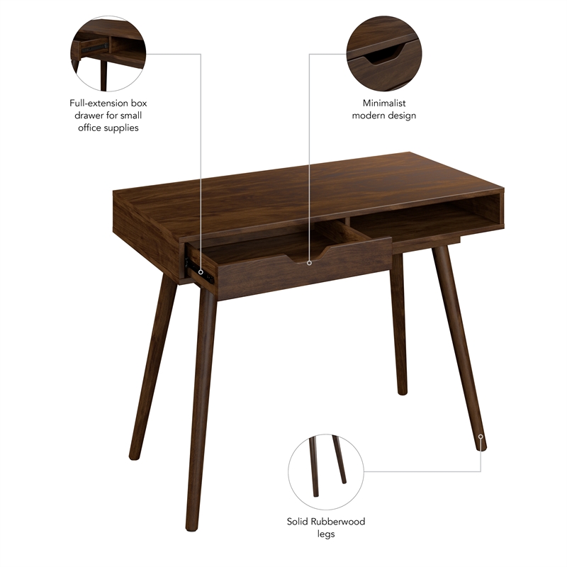 Pemberley Row Engineered Wood Dark Walnut Writing Desk Rectangular Storage 40