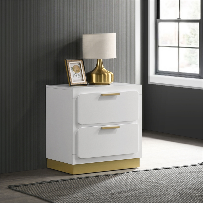 Pemberly Row 2-drawer Wood Nightstand Bedside Table White and Gold