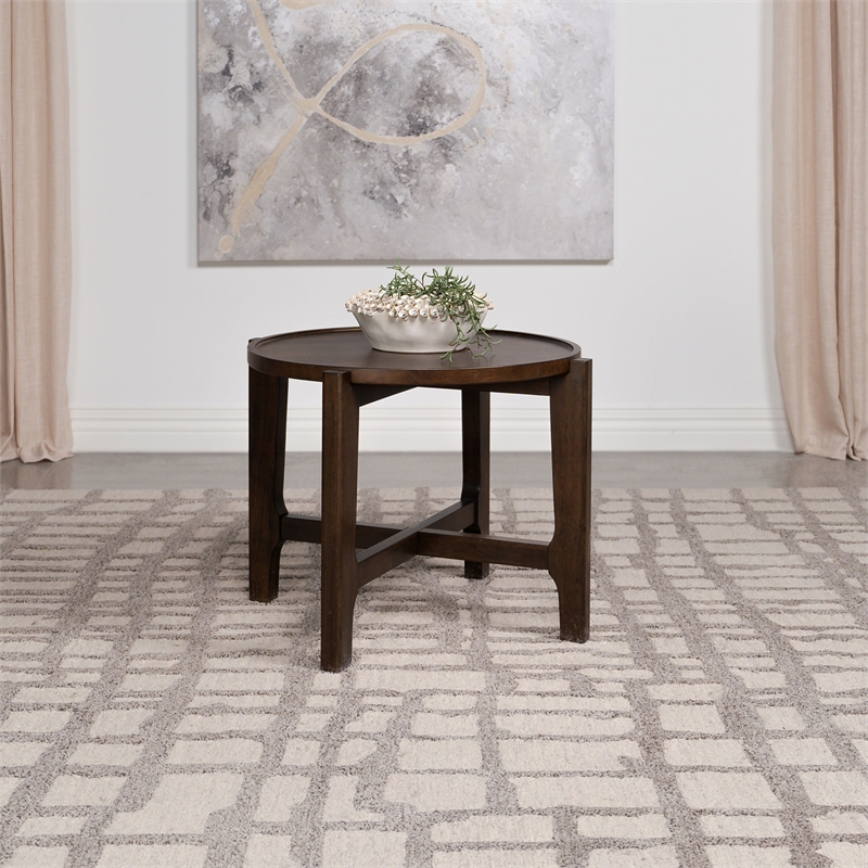 Pemberly Row Transitional Round Solid Wood End Table in Dark Brown