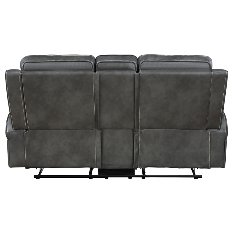 Pemberly Row Faux Leather Upholstered Motion Reclining Loveseat Gray