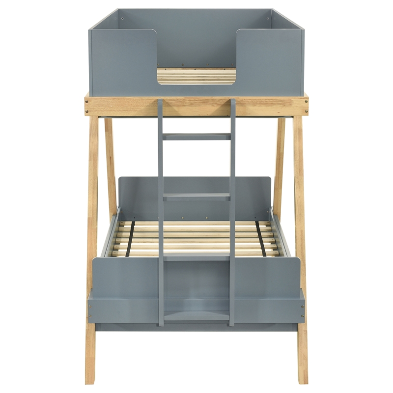 Pemberly Row Wood Twin Over Twin Bunk Bed Van Courtland Blue and Natural