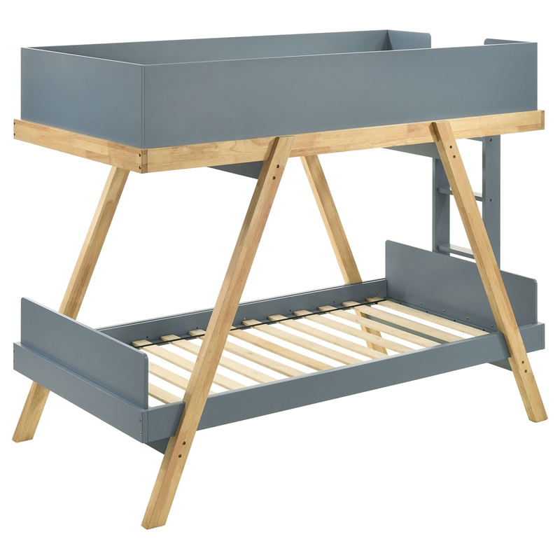 Pemberly Row Wood Twin Over Twin Bunk Bed Van Courtland Blue and Natural