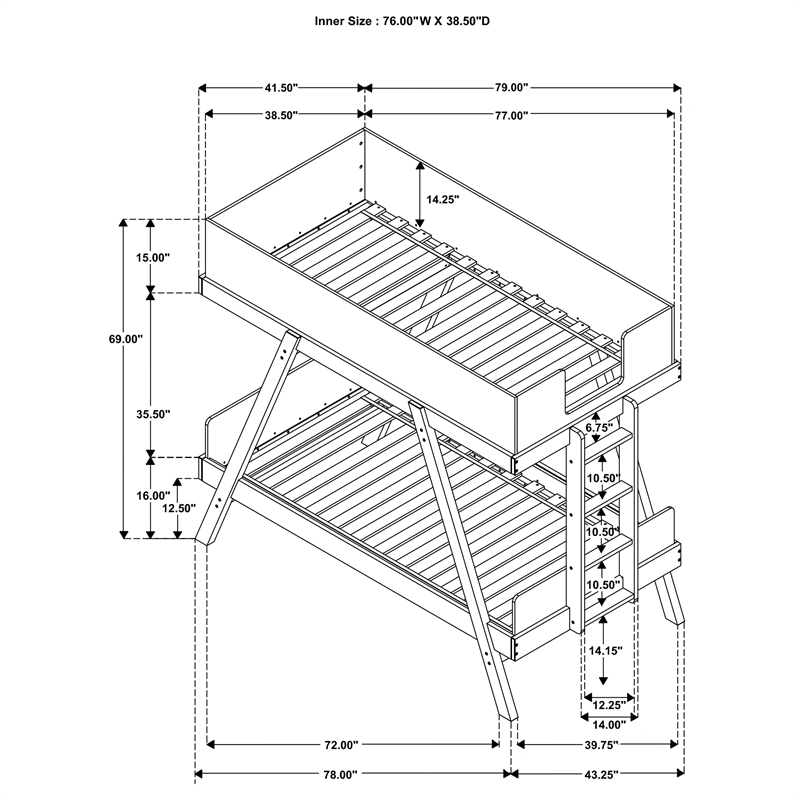 Pemberly Row Wood Twin Over Twin Bunk Bed Van Courtland Blue and Natural