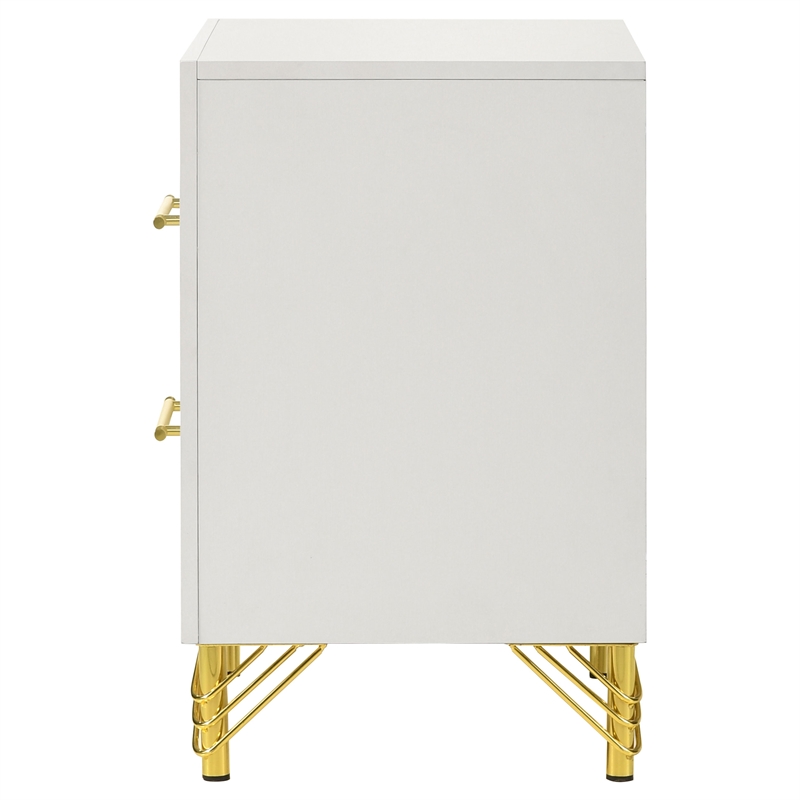Pemberly Row Modern 2-drawer Wood Nightstand Bedside Table White and Gold