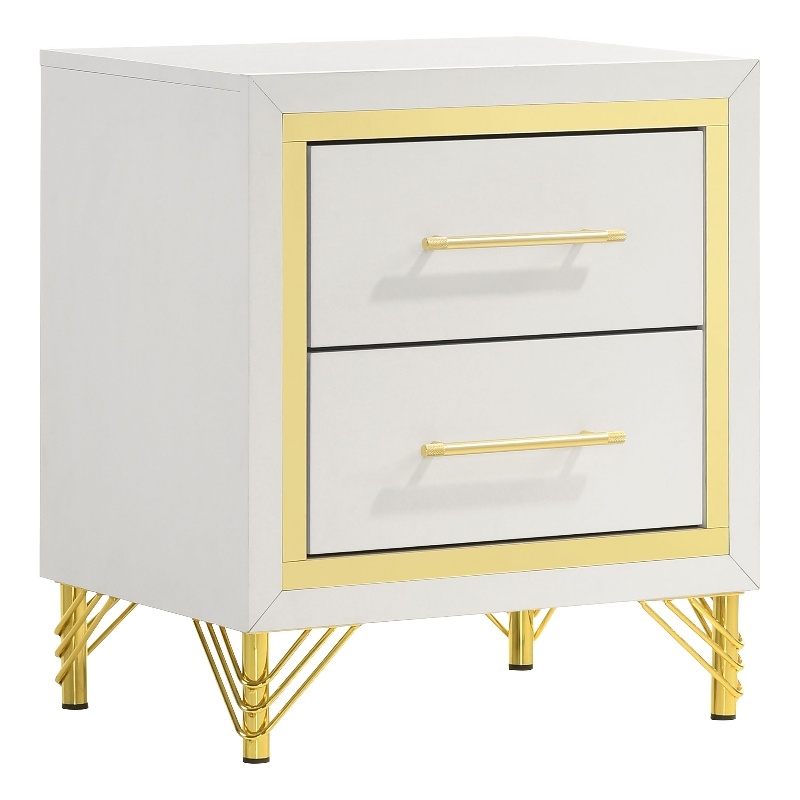 Pemberly Row Modern 2-drawer Wood Nightstand Bedside Table White and Gold