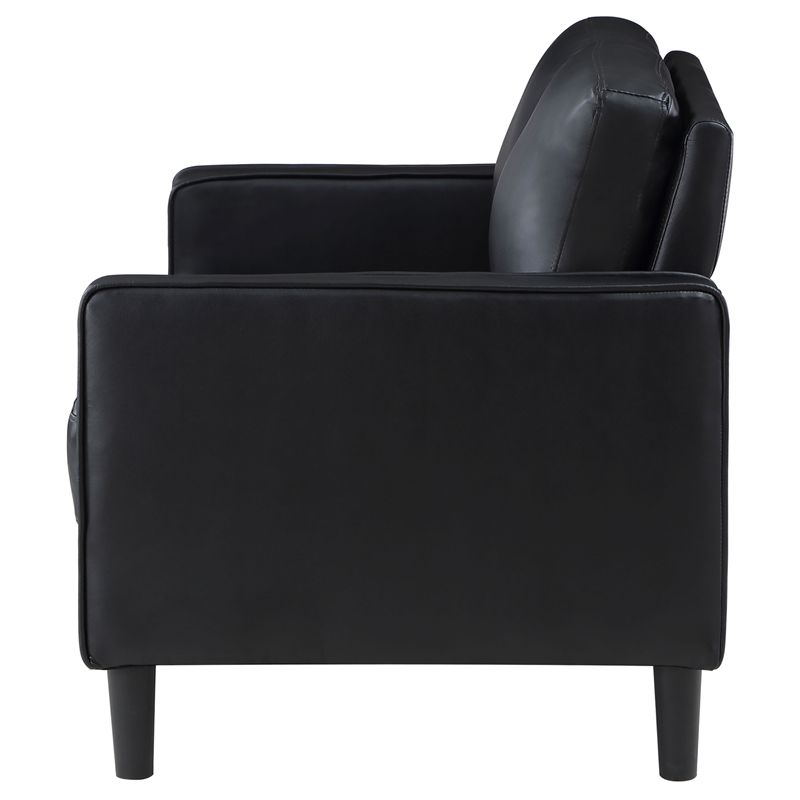 Pemberly Row Faux Leather Upholstered Track Arm Faux Leather Loveseat Black