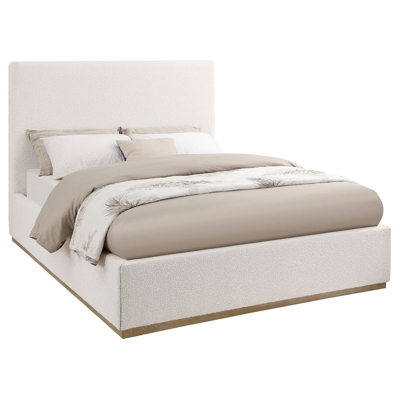 Pemberly Row Transitional Fabric Upholstered Eastern King Platform Bed Cream