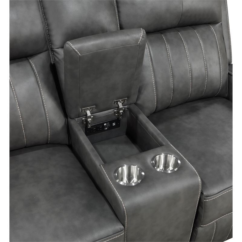 Pemberly Row 2-piece Faux Leather Upholstered Motion Reclining Sofa Set Gray