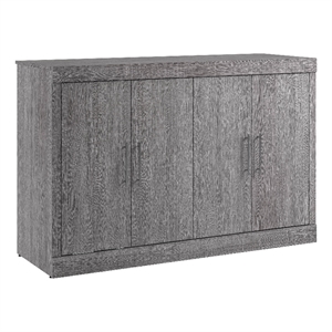 Pemberly Row 69&quot Engineered Wood Full Cabinet Bed with Mattress in Bark Gray