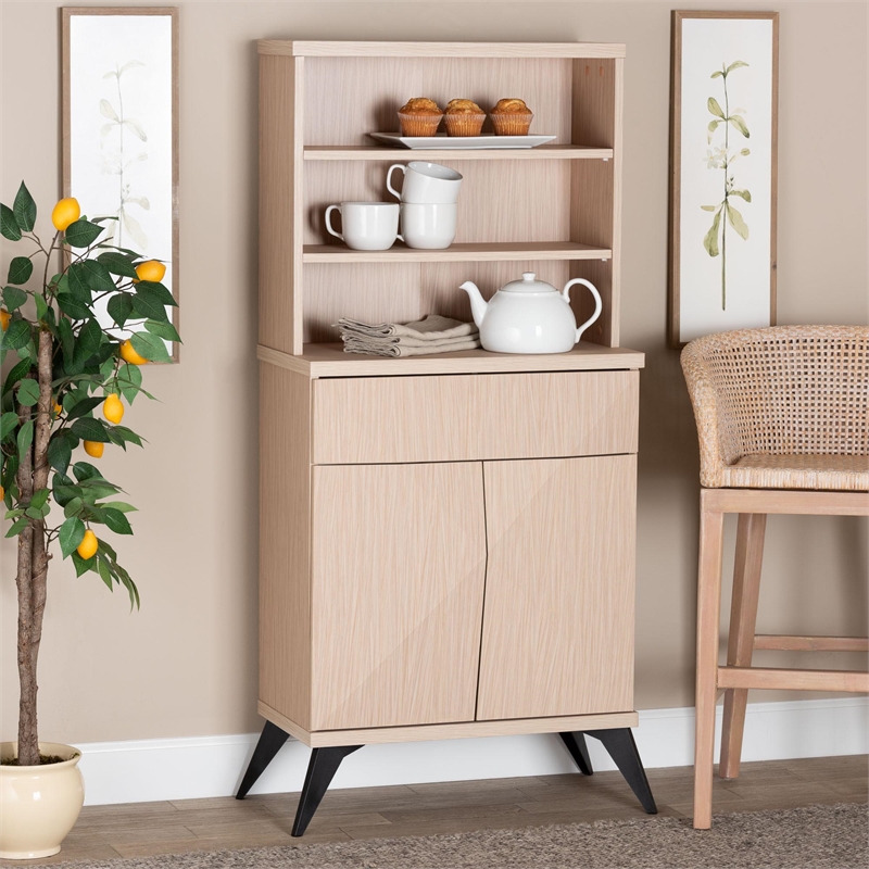 Pemberly Row Two-Tone Light Brown and Black Wood Kitchen Cabinet