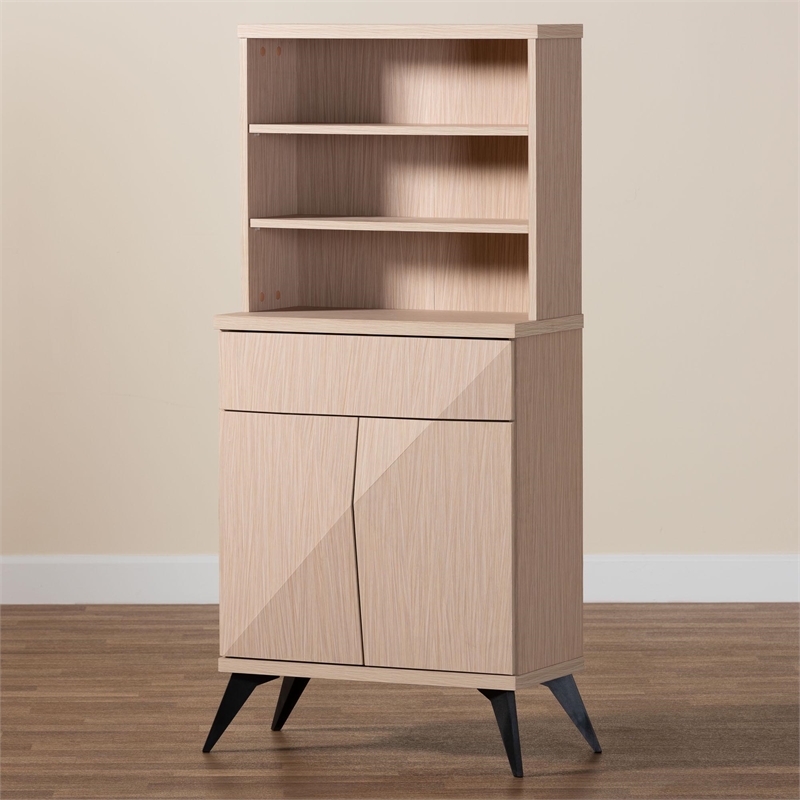 Pemberly Row Two-Tone Light Brown and Black Wood Kitchen Cabinet