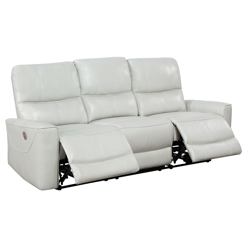 Pemberly Row Faux Leather Upholstered Power Reclining Sofa Ivory