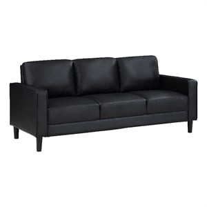 Pemberly Row Faux Leather Upholstered Track Arm Faux Leather Sofa Black