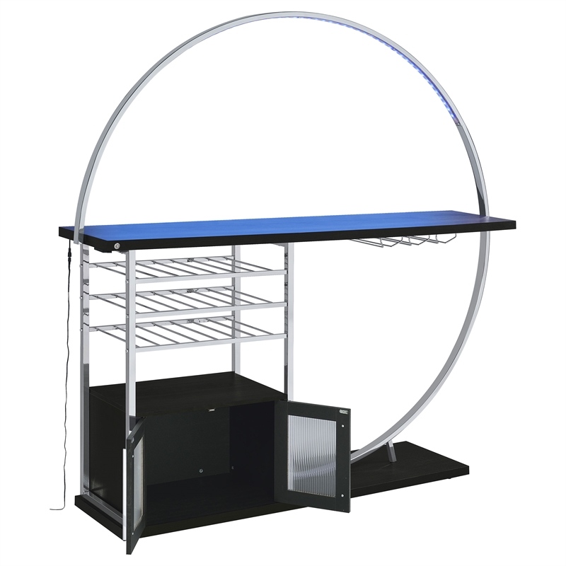 Pemberly Row Circular LED Wood Home Bar with Wine Storage Dark Charcoal