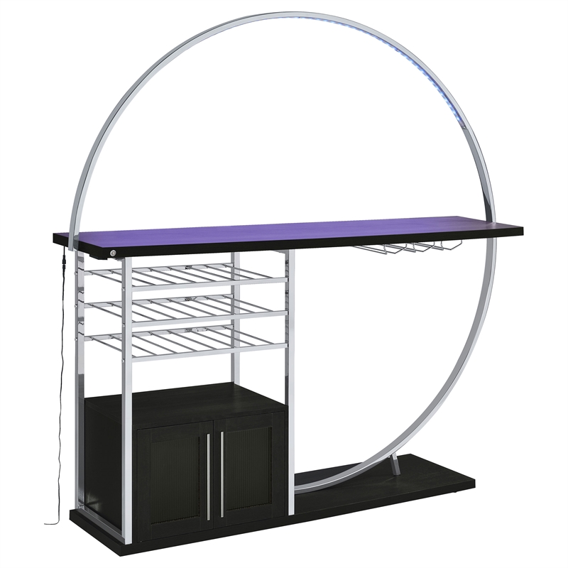 Pemberly Row Circular LED Wood Home Bar with Wine Storage Dark Charcoal