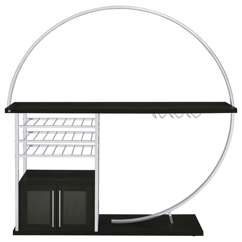 Pemberly Row Circular LED Wood Home Bar with Wine Storage Dark Charcoal
