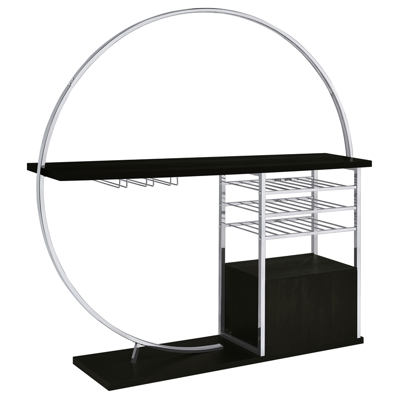 Pemberly Row Circular LED Wood Home Bar with Wine Storage Dark Charcoal