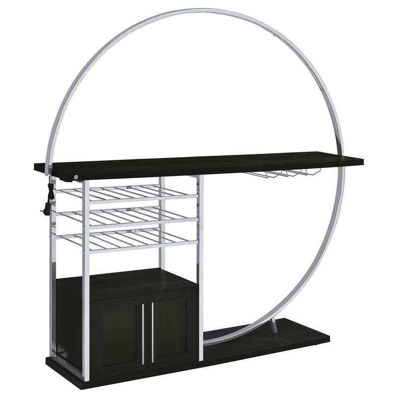 Pemberly Row Circular LED Wood Home Bar with Wine Storage Dark Charcoal