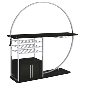 Pemberly Row Circular LED Wood Home Bar with Wine Storage Dark Charcoal