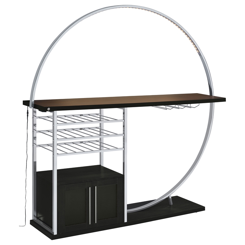 Pemberly Row Circular LED Wood Home Bar with Wine Storage Dark Charcoal