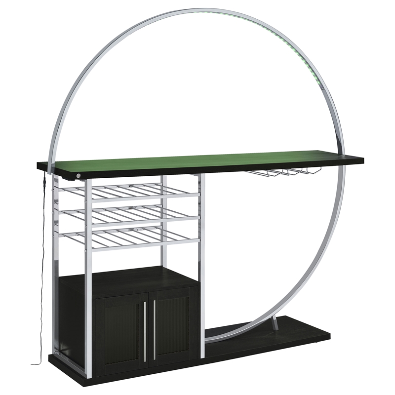 Pemberly Row Circular LED Wood Home Bar with Wine Storage Dark Charcoal