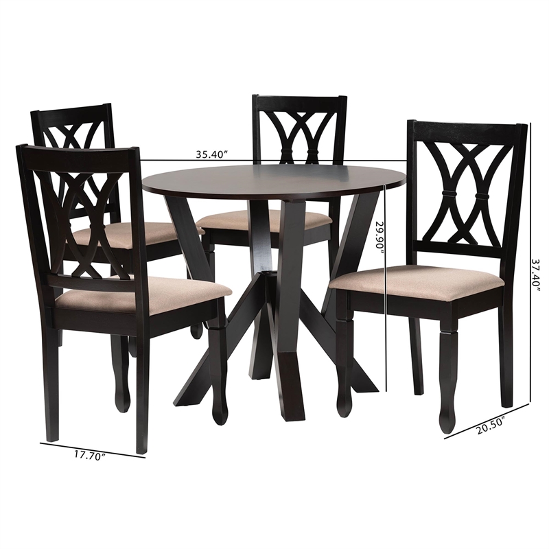 Pemberly Row Sand Fabric and Dark Brown Finished Wood 5-Piece Dining Set