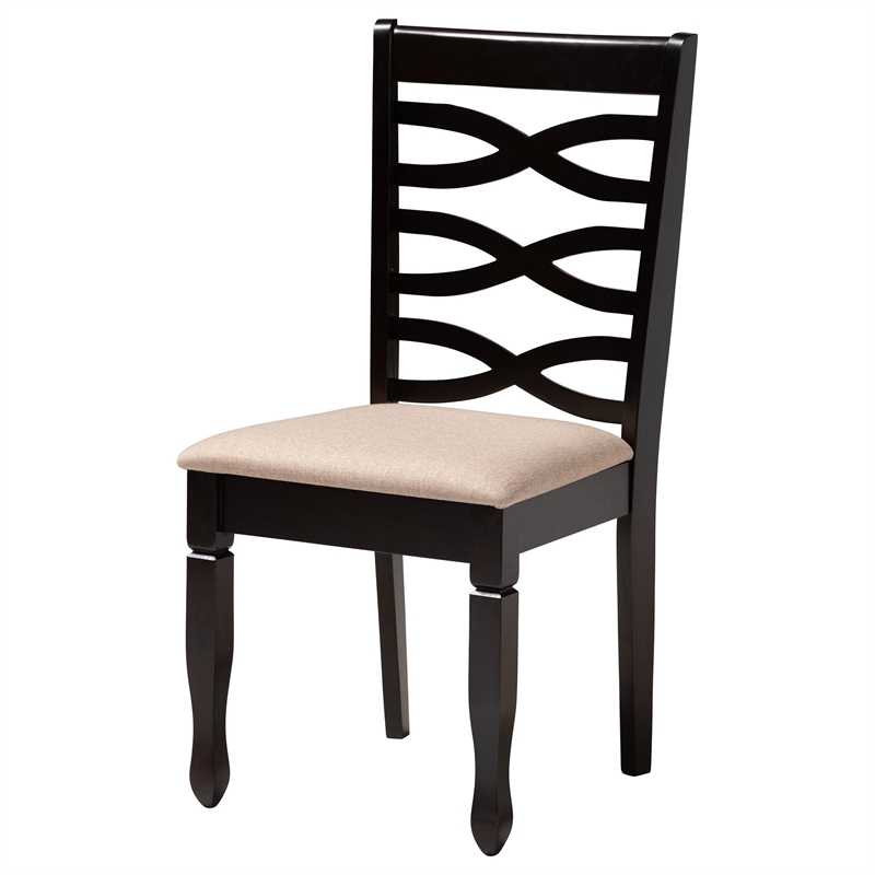 Pemberly Row Sand Fabric and Dark Brown Finished Wood 5-Piece Dining Set