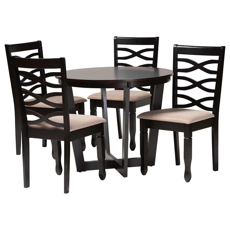 Pemberly Row Sand Fabric and Dark Brown Finished Wood 5-Piece Dining Set