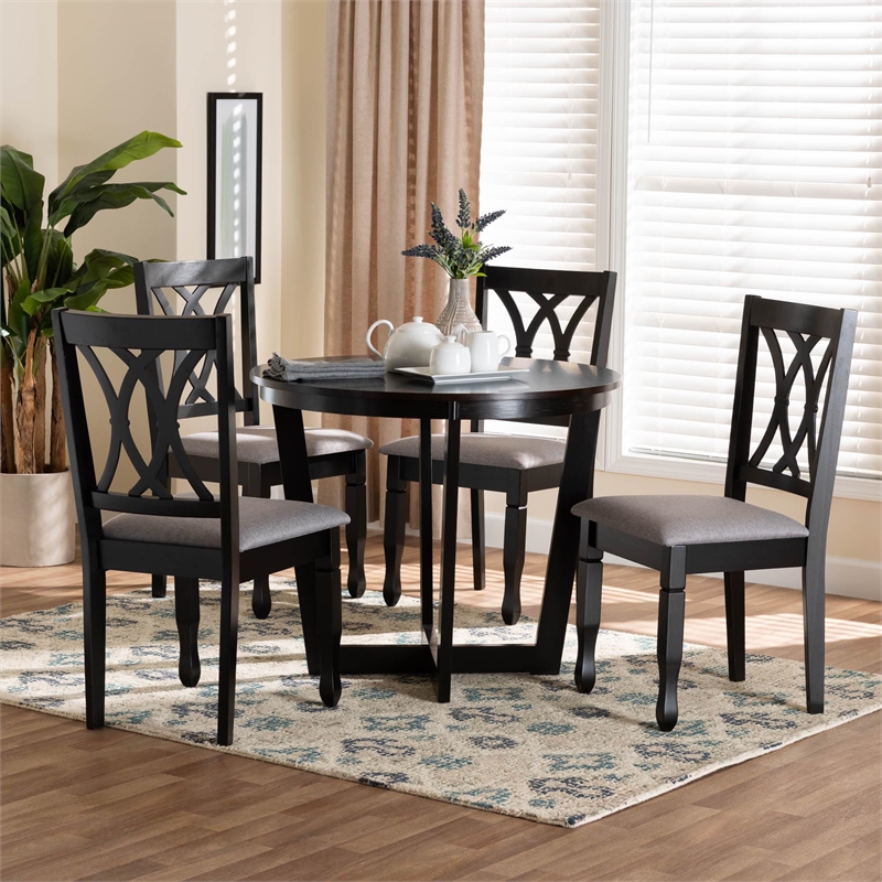 Pemberly Row Gray Fabric and Dark Brown Finished Wood 5-Piece Dining Set
