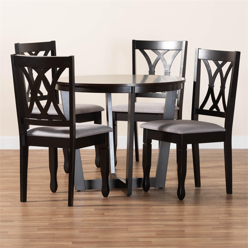 Pemberly Row Gray Fabric and Dark Brown Finished Wood 5-Piece Dining Set
