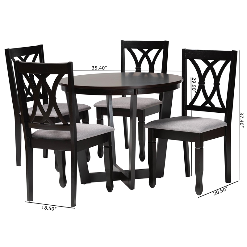 Pemberly Row Gray Fabric and Dark Brown Finished Wood 5-Piece Dining Set