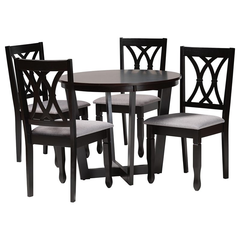 Pemberly Row Gray Fabric and Dark Brown Finished Wood 5-Piece Dining Set