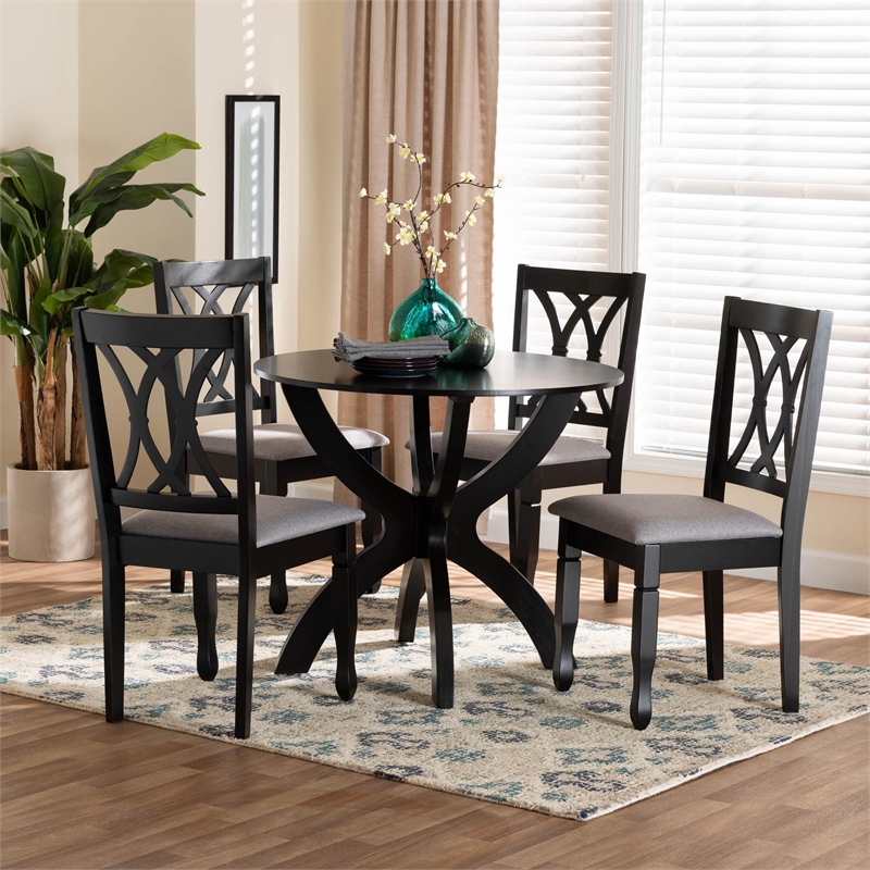 Pemberly Row Gray Fabric and Dark Brown Finished Wood 5-Piece Dining Set